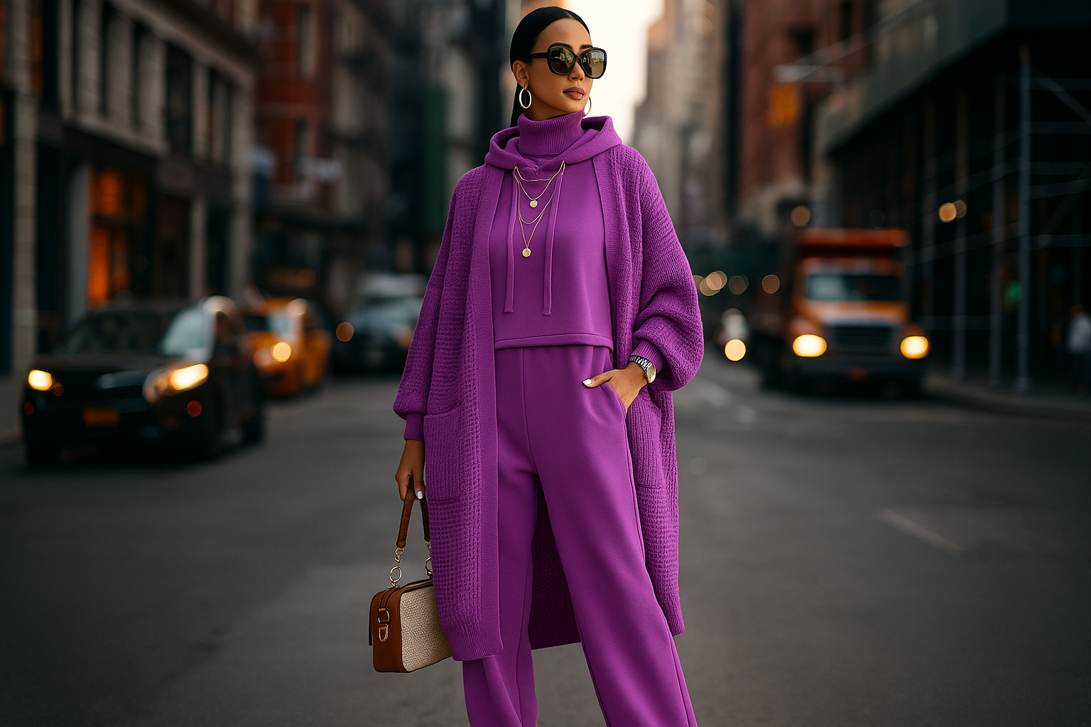 Kayoo Deep Violet Cardigan & Loungewear Set
